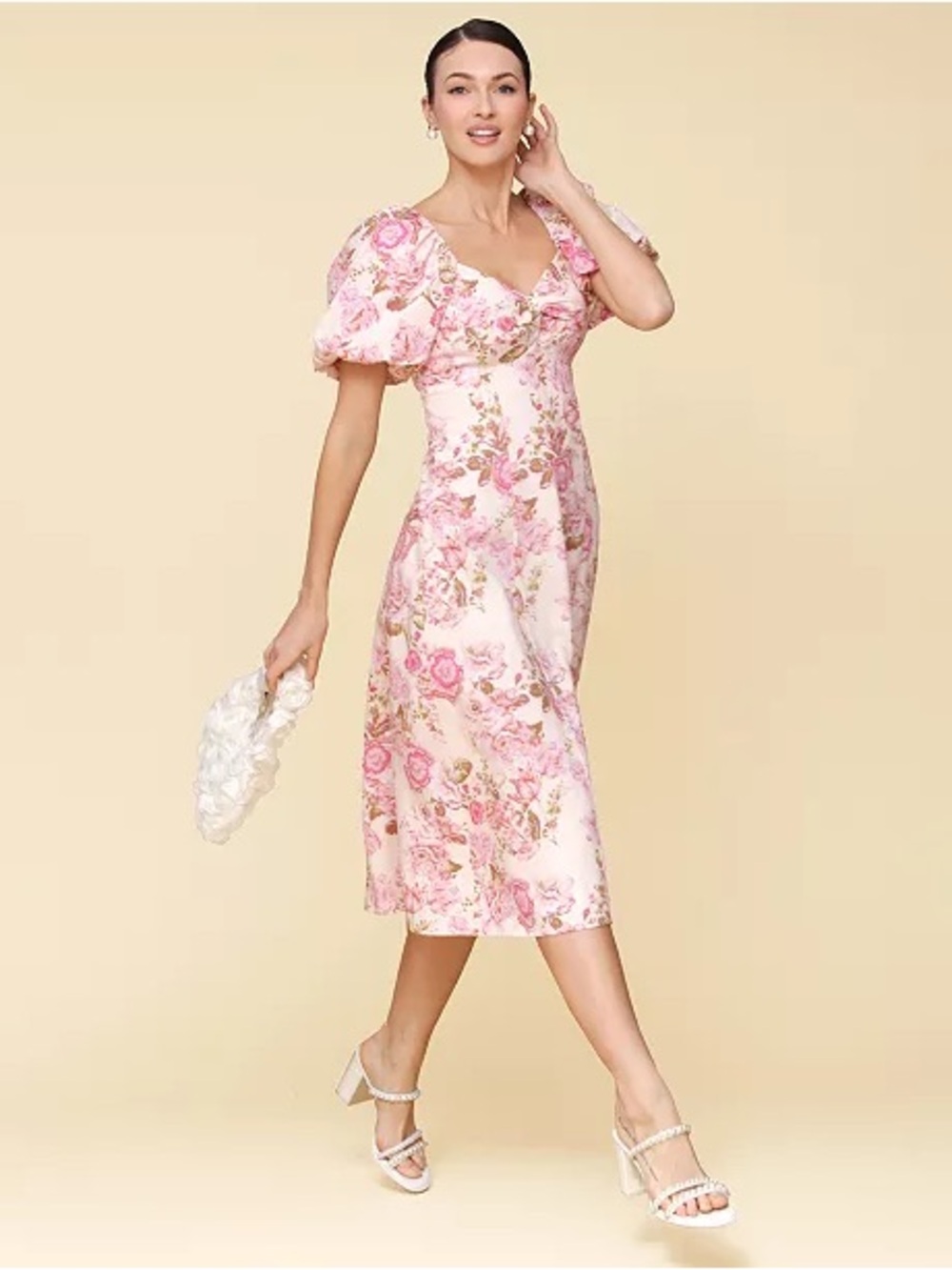 Avec Les Filles Floral Puff Sleeve Dress
